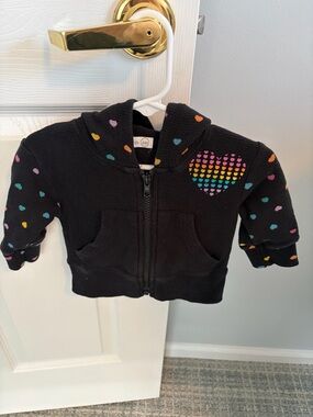 Little Mish Black Zip Hoodie with Multicolor Hearts